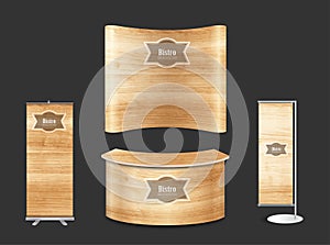 Vector trade show booth exhibition stand with wood texture