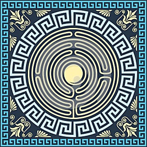 vector Traditional vintage gold and blue Greek ornament (Meander)