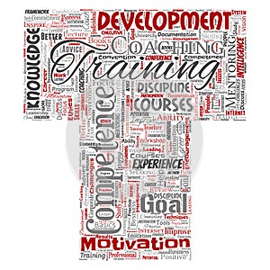 Vector training, coaching or learning, study letter font T word cloud on background. Collage of mentoring, dev