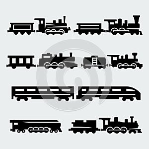 Vector trains silhouettes set