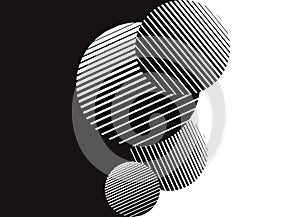 Vector transition from black and white with striped circles. Vector pattern.