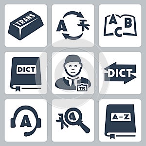 Vector translation and dictionary icons set photo