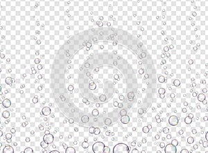 Vector transparent background with fizzing air bubbles. Water pops. Fizzy sparkles in aquarium.