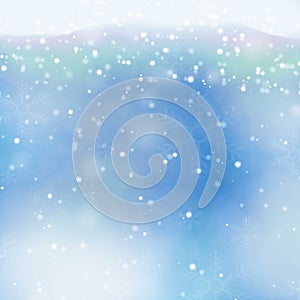Vector transparent falling snowflakes isolated on blue background. Christmas background with snowfl