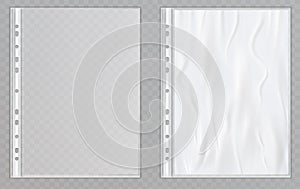 Vector transparent plastic files. Cellophane folders to protect documents