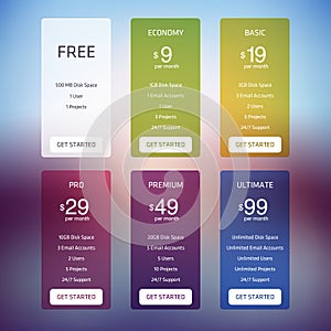 Vector transparent pricing tables