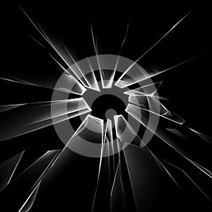 Vector Transparent Shattered Crack Glass Window with Sharp Edges and Bullet holes