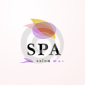 Vector transparent spa salon emblem isolated on white background. Beauty and yoga symbols in light colors. Perfect for massage sal