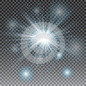 Vector transparent sunlight special lens flare light effect. blue glitter. Star burst with sparkles