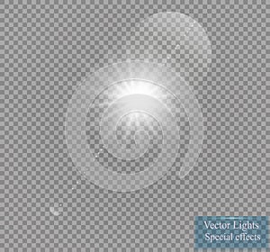 Vector transparent sunlight special lens flare light effect. Sun flash with rays