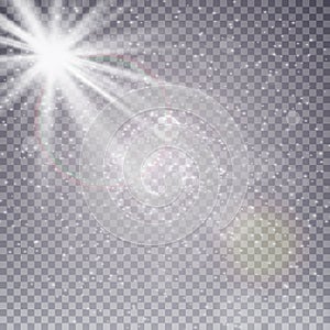 Vector transparent sunlight special lens flare light effect. Sun flash with rays , snow and spotlight