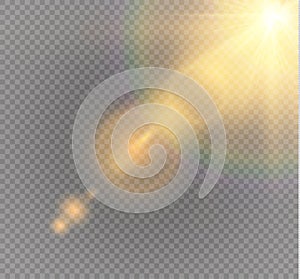 Vector transparent sunlight special lens flare light effect. Sun flash with rays and spotlight.