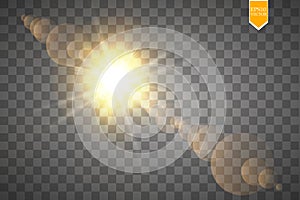 Vector transparent sunlight special lens flare light effect. Sun flash with rays and spotlight