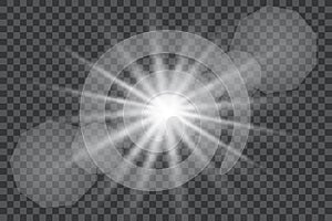 Vector transparent sunlight special lens flare light effect. Sun flash with rays and spotlight