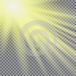 Vector transparent sunlight special lens flare light effect. Sun flash with rays and spotlight