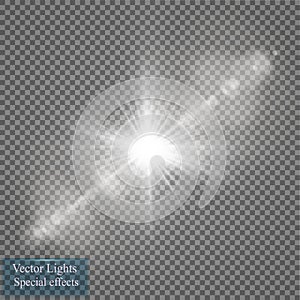 Vector transparent sunlight special lens flare light effect. Sun flash with rays and spotlight