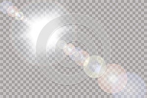 Vector transparent sunlight special lens flare light effect. Sun isolated on transparent background