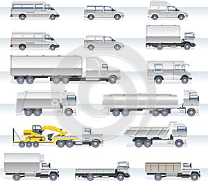 Vector transportation icon set. Trucks and vans