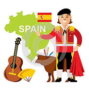 Vector Travel Concept Spain. Flat style colorful Cartoon illustration.