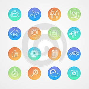 Vector travel outline icon set