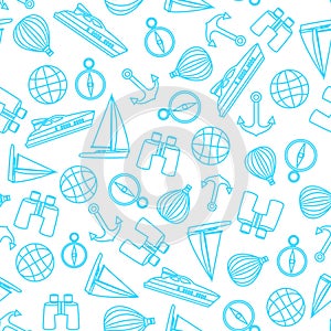 Vector travel seamless pattern with graphic line elements