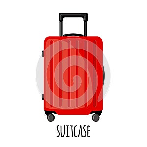 Vector Travel suitcase icon with wheels in flat style isolated on white