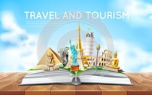 Vector Travelling tourism poster design in book