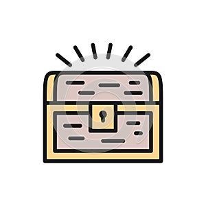 Vector treasure chest flat color line icon.