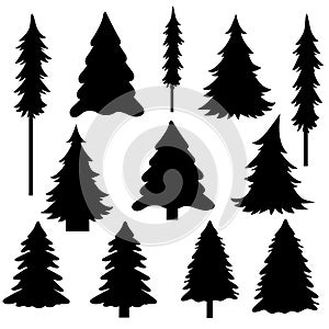 Vector Tree Silhouettes. Christmas Trees. Black isolated on white.