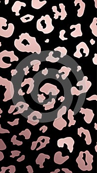 Vector Trendy abstract rose gold leopard vertical background. Wild animal cheetah skin metallic pink texture on black background