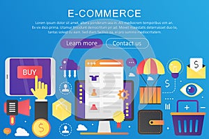 Vector trendy flat gradient color E-commerce, online shopping and retail, electronic shops concept template banner with