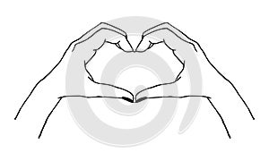 Vector trendy illustration of gesture - heart made with hands in modern minimal and tattoo style isolated on white