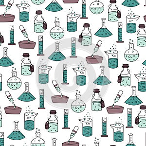 Vector trendy science experiment tools seamless pattern background