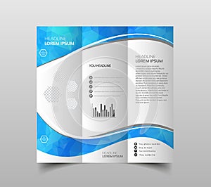 Vector of tri-fold brochure design templates with modern polygonal background on white. Modern triangle presentation template. Bus photo