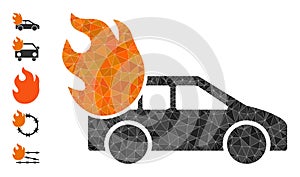 Vector Triangle Filled Burn Car Icon and Additional Icons