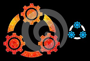 Vector Triangle Filled Gear Planetary Transmission Icon with Fire Gradient