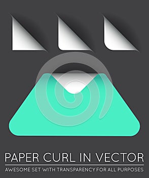 Vector Triangle with Paper Curl with Shadow Isolated Set.