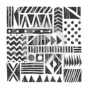 Vector tribal background. Abstract pattern with primitive shapes. Hand drawn illustration.
