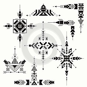 Vector Tribal ethnic ornament. Aztec decor elements. Design isolated on pastel background. Native motifs Flat decor elements. Perf