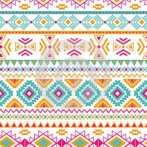 Seamless tribal ethnic pattern Aztec native background Mexican ornamental texture in bright pink orange colors vector