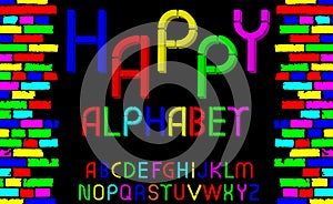 Vector tridimensional decorative font Happy alphabet. Vector illustration