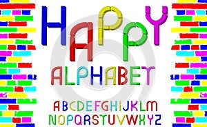 Vector tridimensional decorative multicolor font Happy alphabet. Vector illustration photo