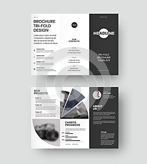 Vector trifold template with geometric design isolated on white,black background, standard brochure for business promotion,ad