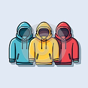 Vector of a trio of vibrant and stylish hoodies in different colors