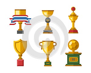 Vector trophy champion cup flat icon winner gold award and victory prize sport success best win golden leadership