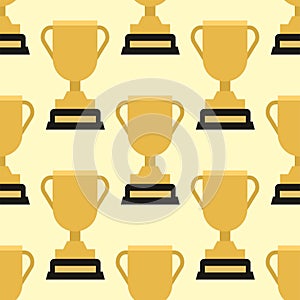 Vector trophy champion cup seamless pattern winner gold award prize sport success best win golden illustration.