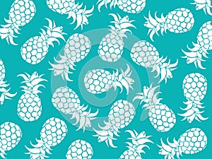 Vector tropical background of white pineapples with blue color background as vector for beach patterns and all summer. holiday ill