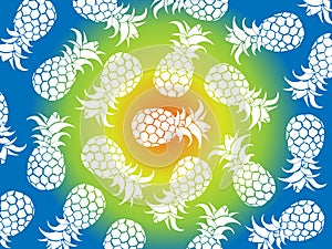 Vector tropical background of white pineapples with yellow, blue, green colors background as vector for beach patterns and all sum