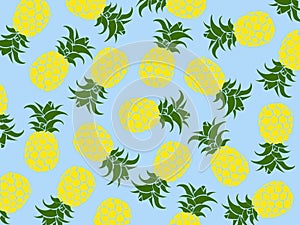 Vector tropical background of yellow pineapples with blue background as vector for beaches and all summer patterns. holiday illust