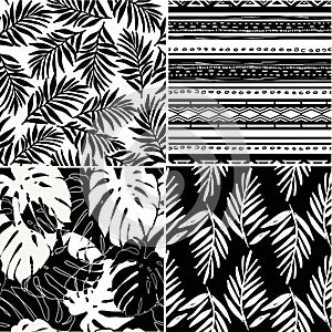 Vector tropical flowers and geometric patterns set